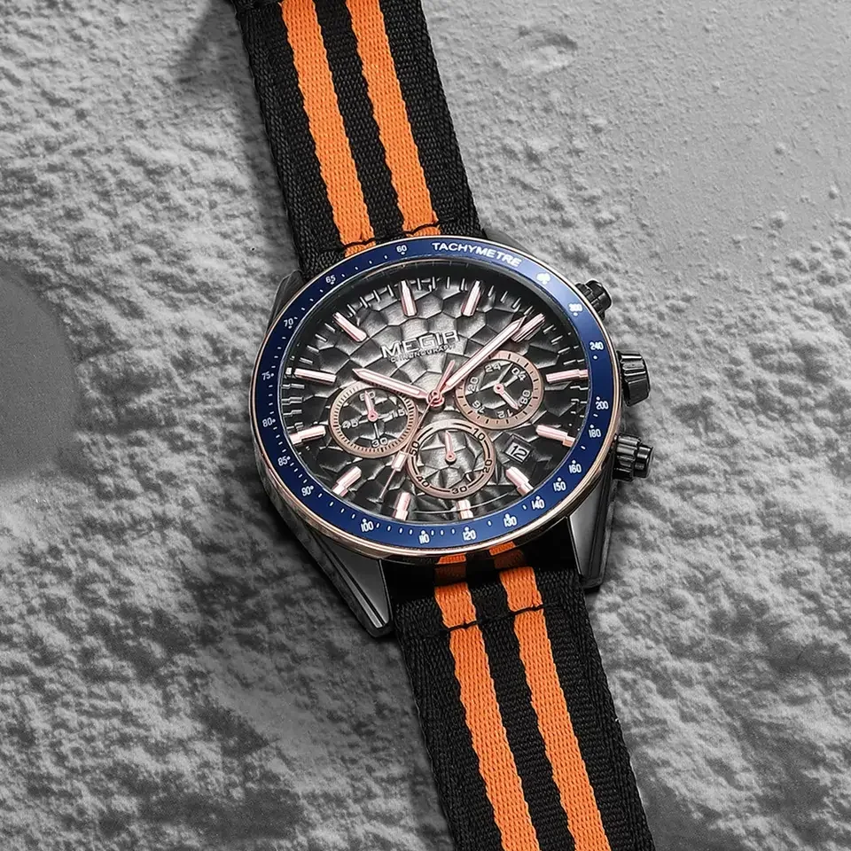

MEGIR 8121 Chronograph Watch Canvas Business Quartz Watch Casual Waterproof Watches Honeycomb Dial Relogio Masculino Tachymeter