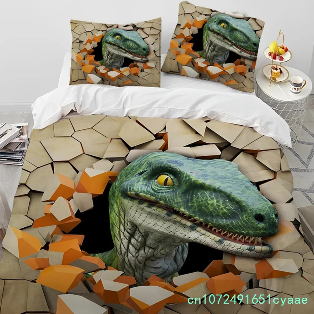 3D Cartoon Dinosaur Illusion Comforter Bedding Set,Duvet Cover Bed Set Quilt Cover Pillowcase,Queen Bedding Set For Boys Gift