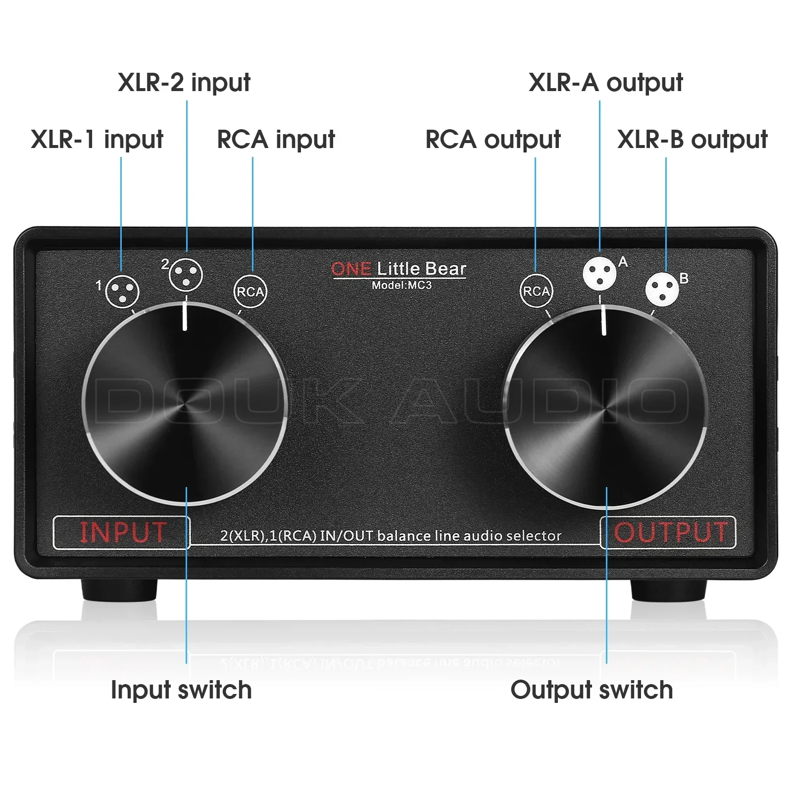 3-IN-3-OUT XLR Balanced / RCA Stereo Converter Audio Selector Box Passive Preamp For Home Amplifier