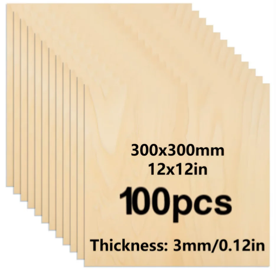 Dofiki 15/25/75/100 Stück 300x300x3mm Bassholz-Sperrholzplatten für Lasergravur, Laserschneiden, Malen