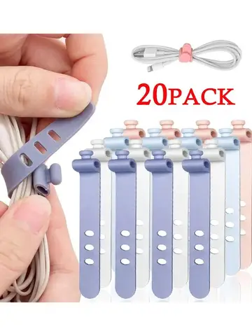 20/12/4PCS Cable Ties Cord Organizer Management Silicone Wire Holder Straps Zip Clips Reusable Tie Wraps Keeperwinder Rubber