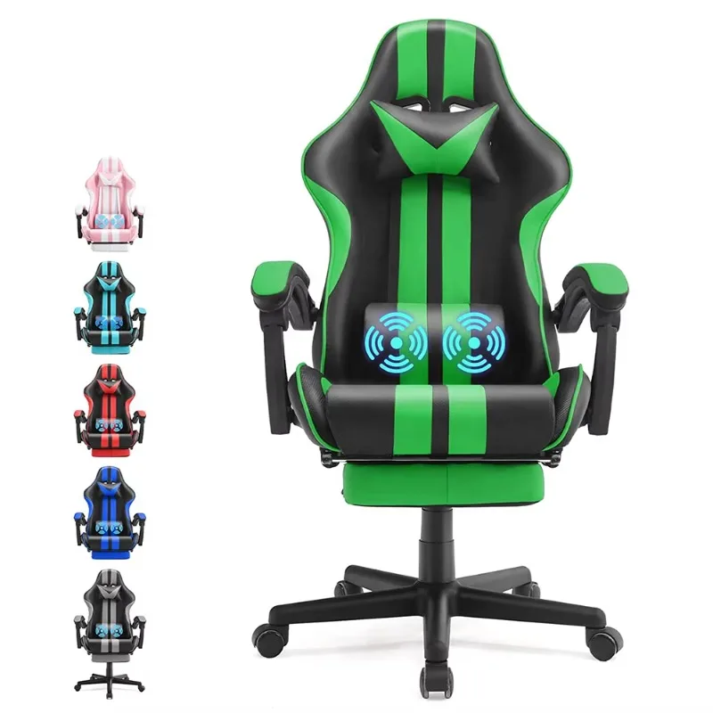 

Luxury Comfort Artificial Leather USB Massage Gamer Video Computer Game Chair with Foot Stool