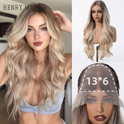 HENRY MARGU Blonde Synthetic Lace Frontal Wigs Long Body Wavy Middle Part Wig 13*6 Lace Frontal Wig for Women Realistic Hairline