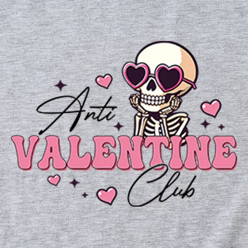 Cotton  100% Anti Valentine Club Fun Printed Valentine's Day Short Sleeve T-shirt Oversized T Shirt  Graphic T Shirts  Harajuku