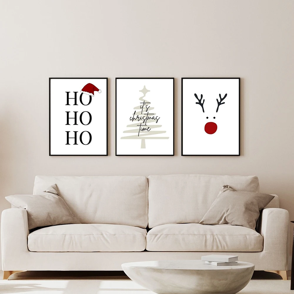 Nordic Minimalism Funny Christmas Scandi Artwork Retro Poster Canvas Paintings Reindeer Tree Wall Art Pictures Home Decoration