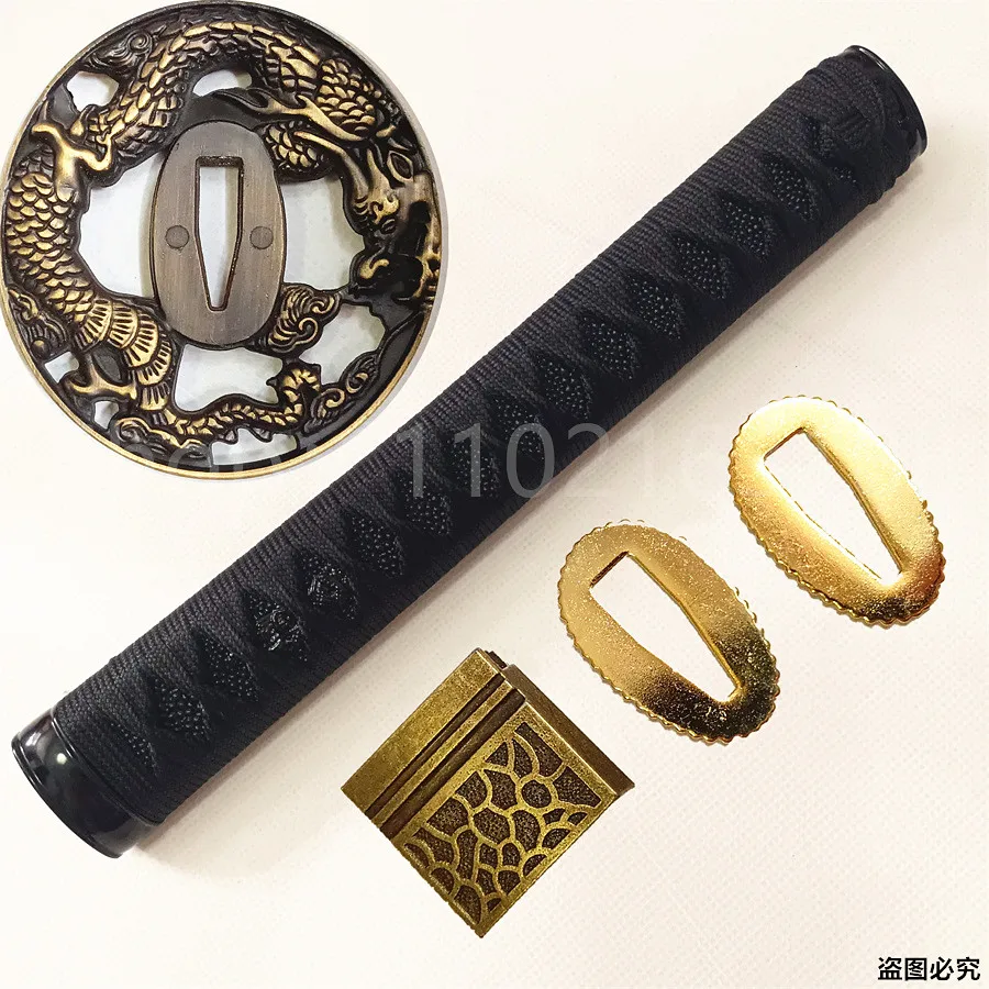 

JAPANESE KATANA SAMURAI SWORD FITTING ALLOY TSUBA GUARD FUCHI KASHIRA MENUKI HABAKI SEPPA HARDWOOD TSUKA BLACK ITO