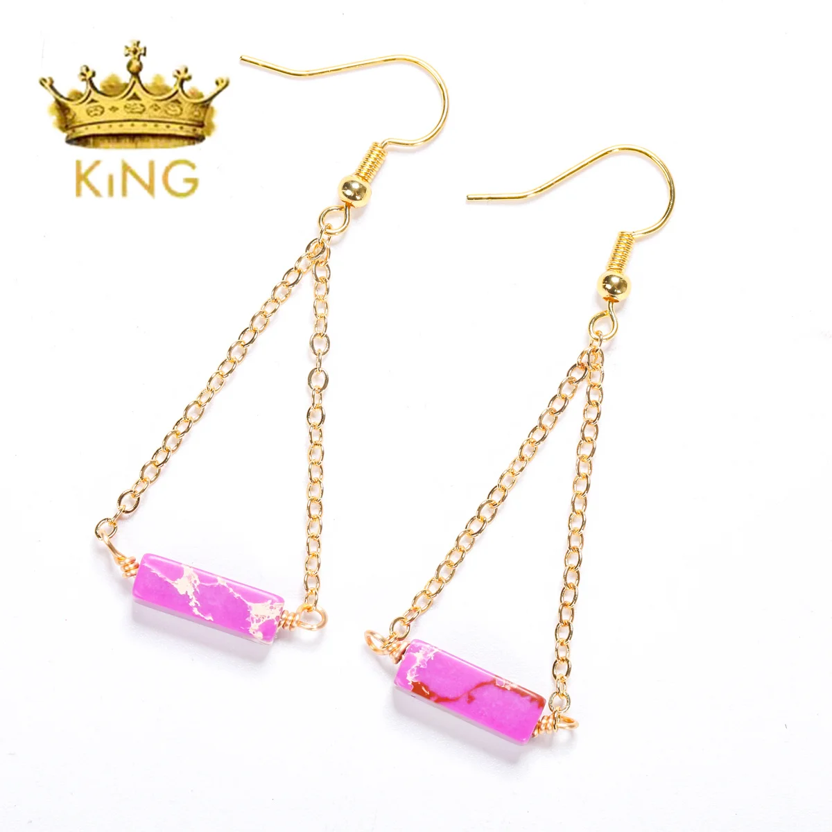 Vintage Small Fragrant Gold Dangle Earring Cube Sea Sediment Stone Earring Crystal Dangle Earrings, Metaphysical Jewelry . image 5