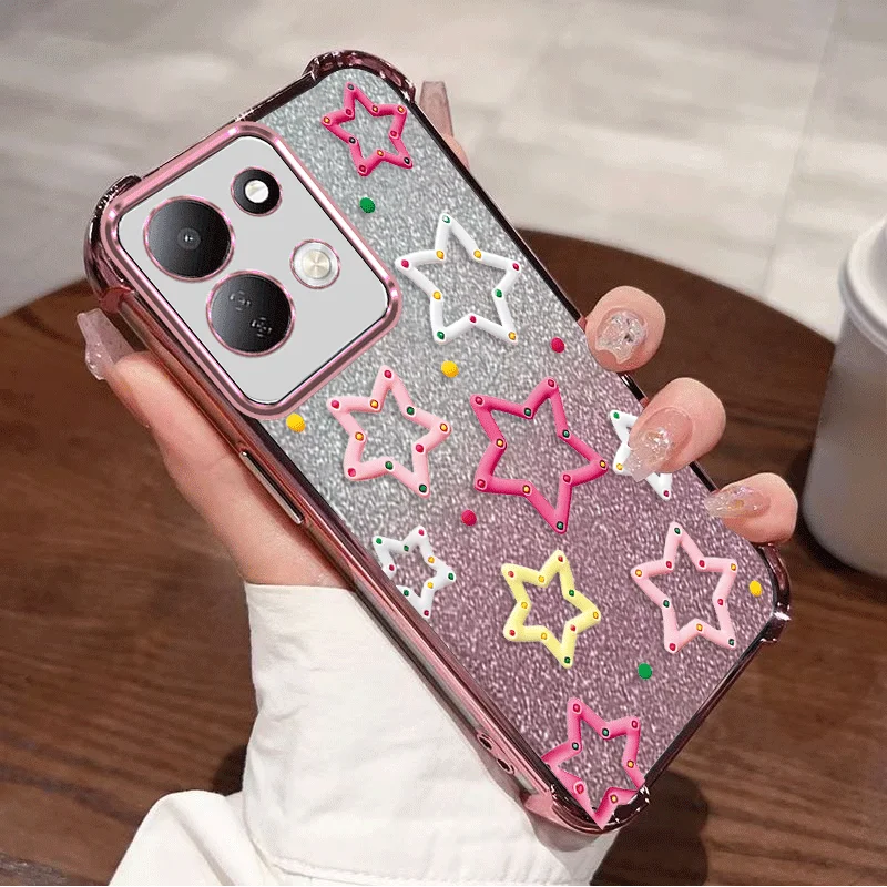 Glitter Plating Cover For Xiaomi Redmi 17 5G 4G Case TPU Four-corner Shockproof Loving Heart Pattern Fundas