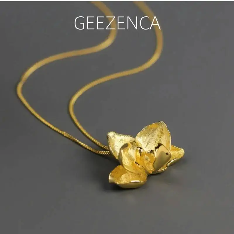 

GEEZENCA стерлингового серебра 925 пробы, подвеска с цветком фаленопсиса для женщин, 3D растение, элегантное шикарное ожерелье, подвески без цепочки, подарок