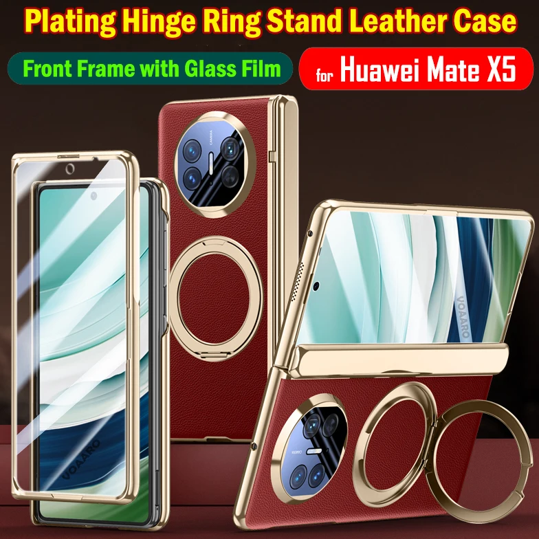 

Plating Hinge Full Protection Funda for Huawei Mate X5 Case Magnetic Ring Stand Holder Leather Cover Front Frame with Glass Film