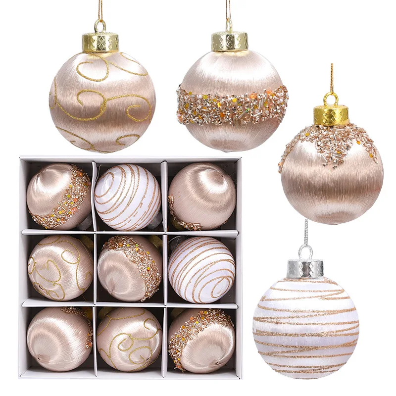 

9pcs 8cm Foam Colored Silk Christmas Ball Ornaments Christmas Tree Party Decoration New Year Christmas Spheres Pendant
