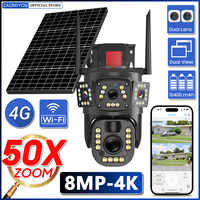 4K 50X Optical Zoom Dual Screen Security Solar Camera 8MP 4G Sim/WiFi PTZ Dual PIR Detection Humanoid Auto Tracking CCTV IP Cam