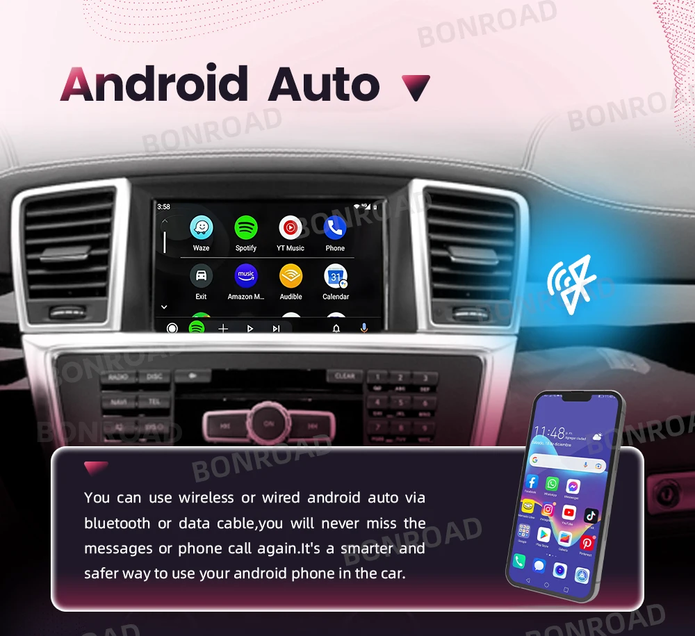 BONROAD Drahtloser CarPlay-Adapter Android-Automodul für Mercedes Benz ML W166 GL X166 2012–2015 NTG4.5 mit Bluetooth Airplay – Detail 6