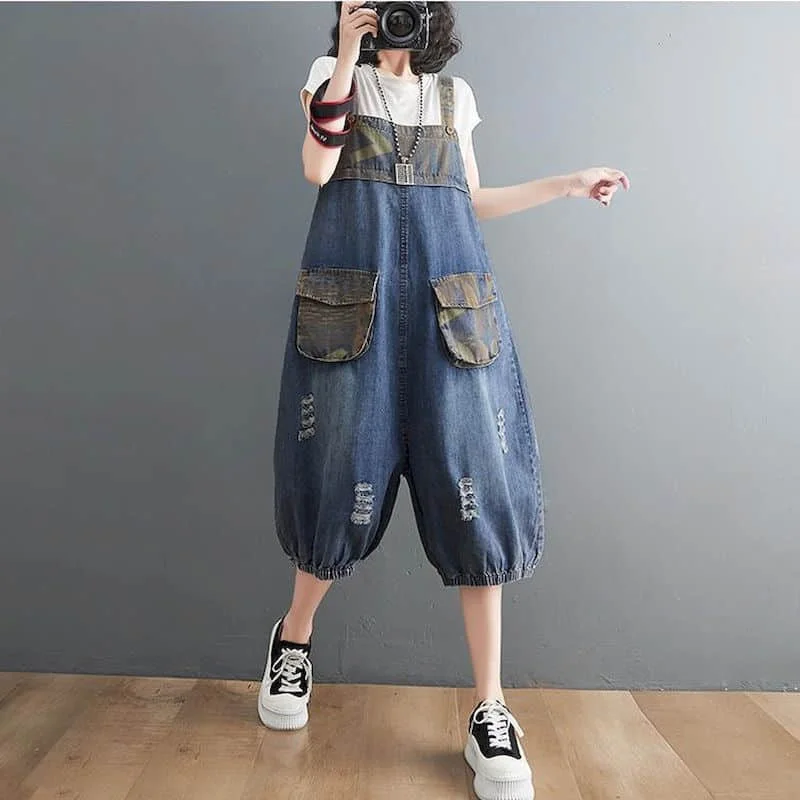 

Denim Jumpsuits for Women Vintage Shorts Loose Lantern Pants Oversized Rompers Casual Playsuits One Piece Outfits Women Clothing