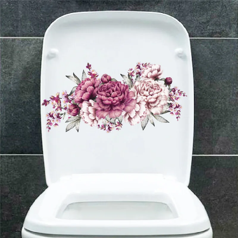 Bathroom Toilet Stickers Elegance Flower Wall Sticker Flower Pattern Self-adhesive Paintings For Bathroom Living Decoration