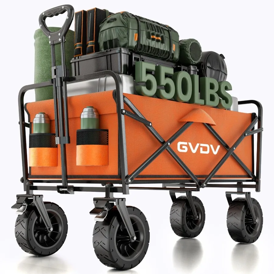 

GVDV Collapsible Folding Wagon 550LBS Large Heavy Duty Utility Cart with AllTerrain Wheels and Adjustable Handles for Shopping