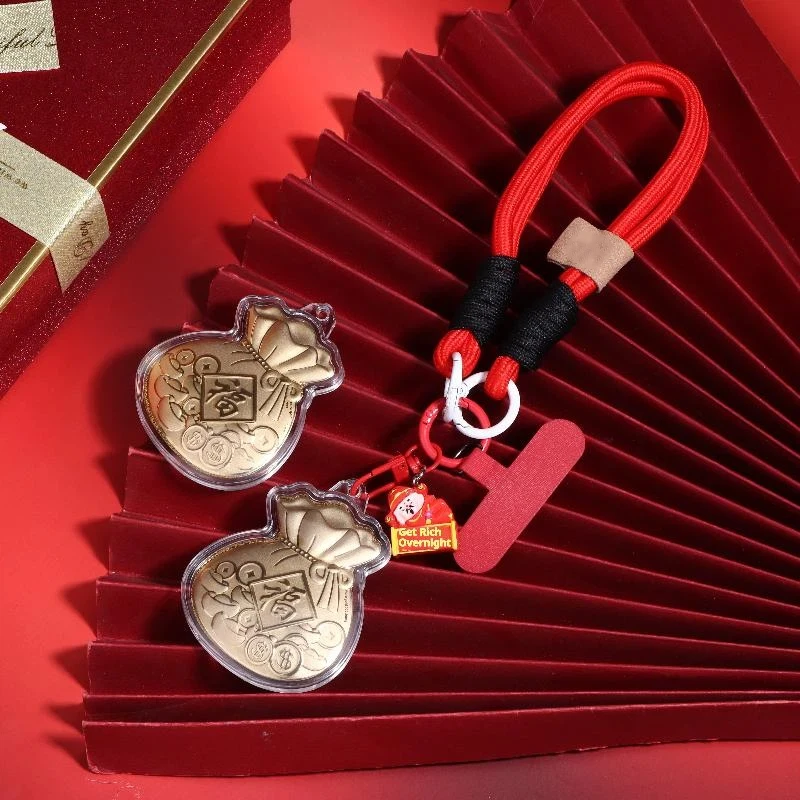 【السلام】2026 لون ذهبي محظوظ فو حقيبة معلقة المفاتيح على ظهره سحر الديكور السنة الجديدة هدية الهاتف الحبل #3