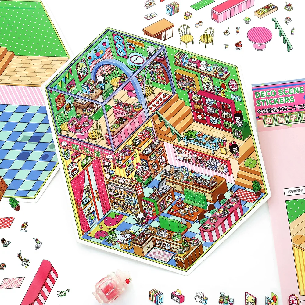 Stiker Lanskap Toko Makanan 3D Festival Kawaii, Adegan Kabin Saku DIY, Hadiah Natal ﻿