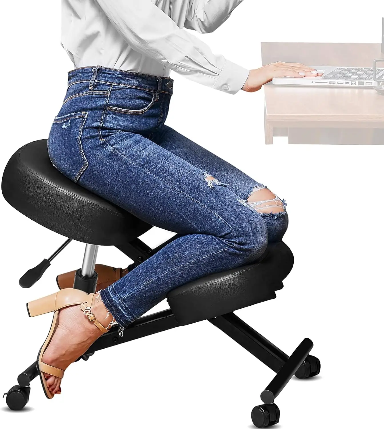 Ergonomic Kneeling Chair for Office, Height Adjustable Stool with Thick Foam Cushions for Home and Office, Angled Seat to Improv