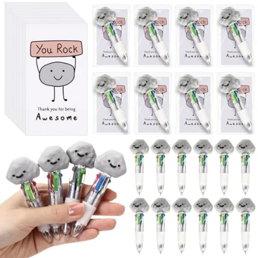 

100 Sets You Rock Pens Gift Bulk 4-in-1 Multicolor Ballpoint Rock Pen Favor with Positive Cards for Employee Coworker Appreciat