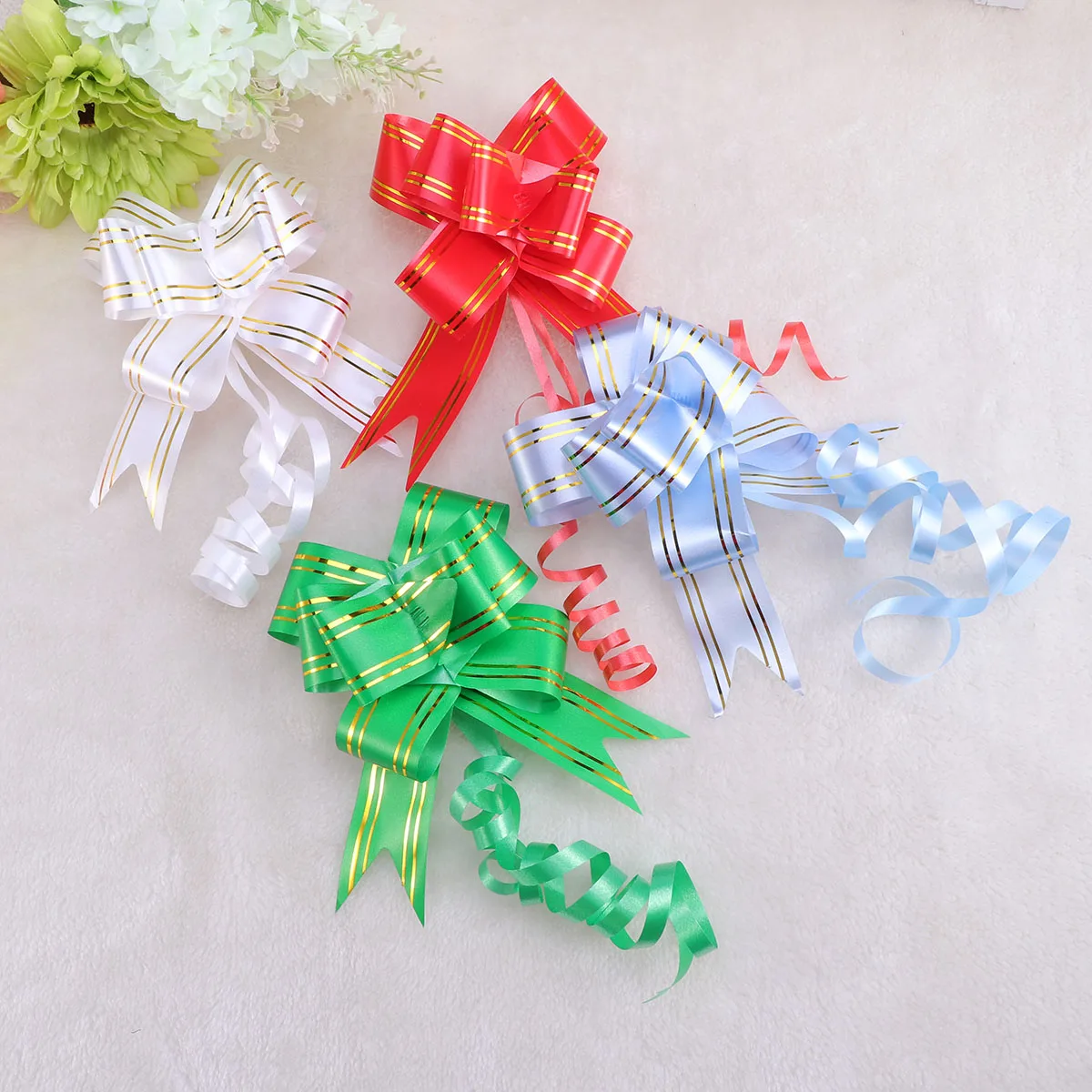 

20 PCS Wedding Gold Edge Lace Decoration Pull Bows for Christmas Light Blue Ribbon Gift Knot