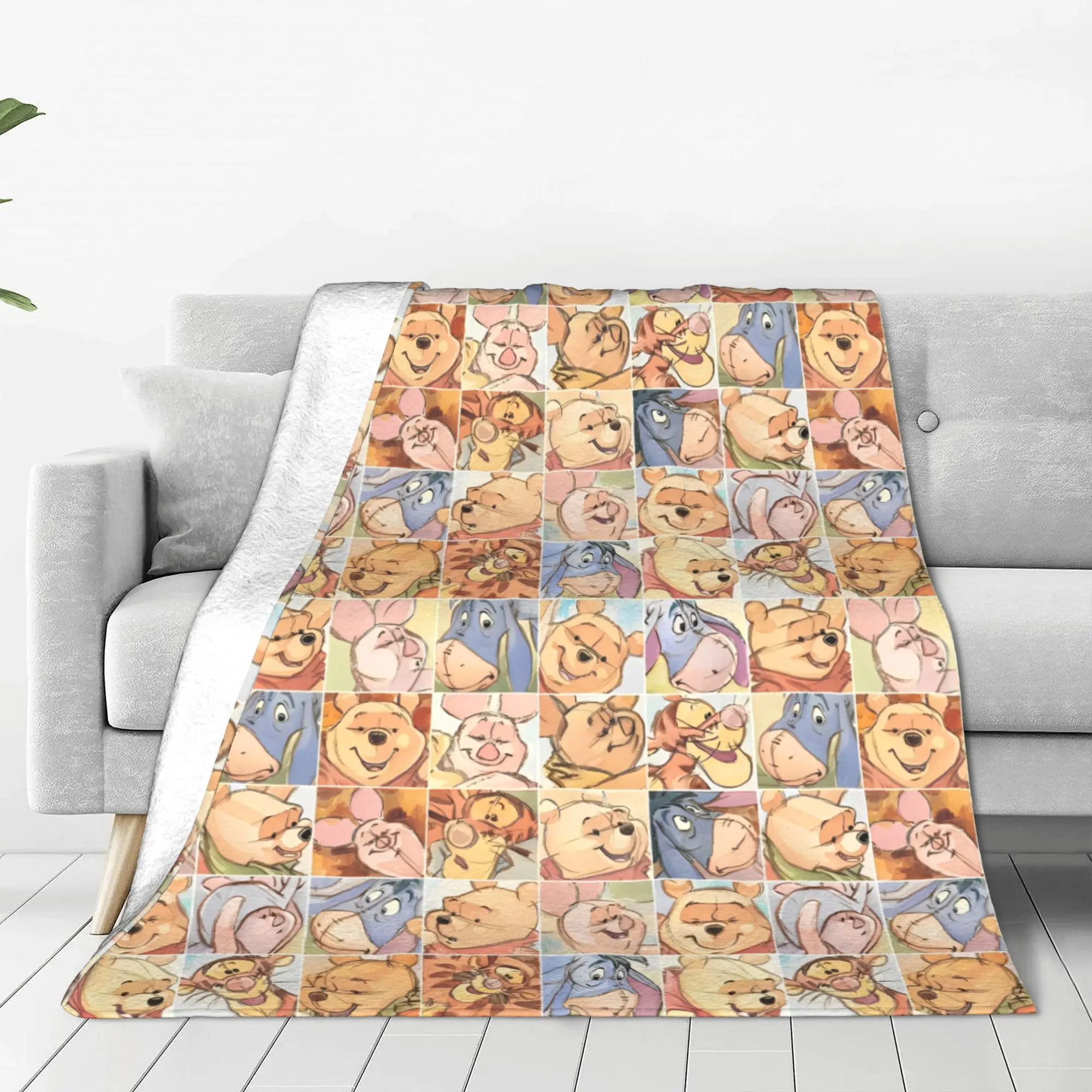 Winnie The Pooh and Friends Blanket Piglet Tigger Eeyore Plush Vintage Breathable Throw Blankets Covering Spring/Autumn Travel