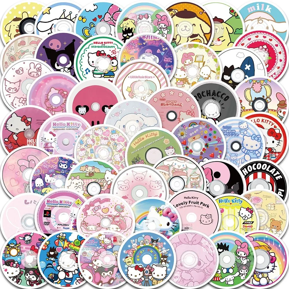 50PCS Kawaii Record Hello Kitty Stickers for Mobile Phones Guitar Luggage DIY Stickers Decoration Cute Vintage Birthday Gifts