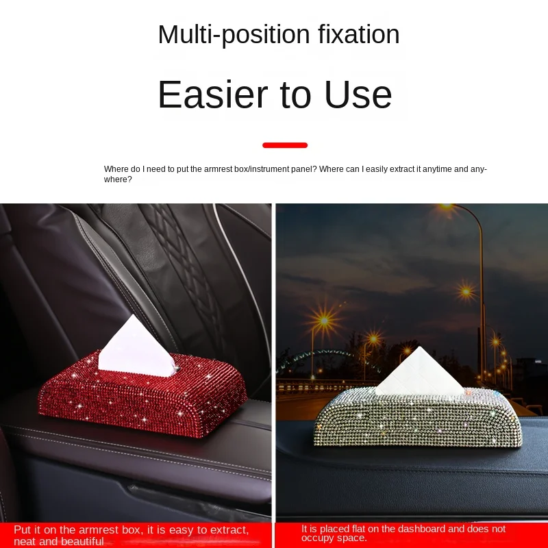 Luxury Tissue Box Napkin Holder Car Diamond Tissue Pumping Paper Box Toilet Paper Towel Storage Box Home Decor Auto Accessories