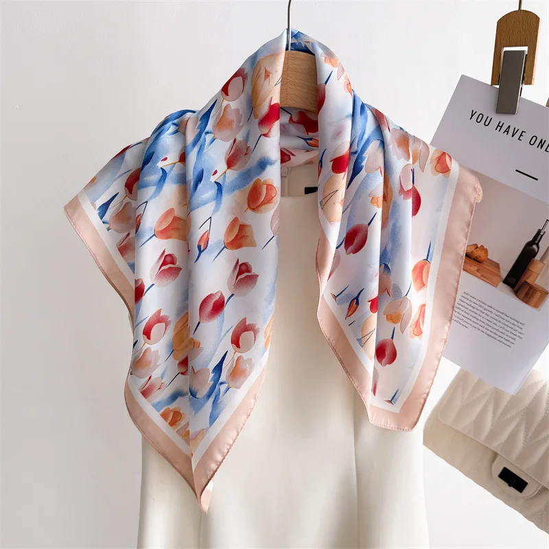 

Luxury Silk Feeling Square Scarf Women 2025 Print Satin Neckerchief Spring Hair Band Foulard Bandana Echarpe Tie Shawl Wraps