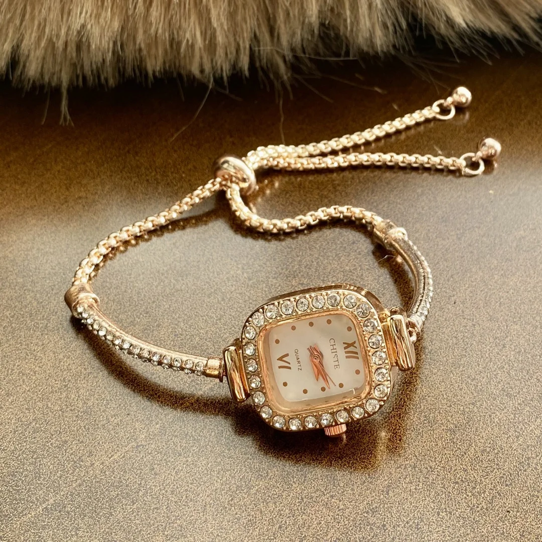 นาฬิกาข้อมือสตรีสร้อยข้อมือทองขนาดเล็ก Square Dial Elegant นาฬิกาผู้หญิงสร้อยข้อมือนาฬิกาควอตซ์นาฬิกาข้อมือ Relogio Feminino