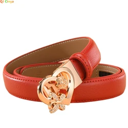 2026 New Women's Red Heart Shape Belts, Automatic Buckle Belt, White Black Girls Fashion Cinturon Male Waistband