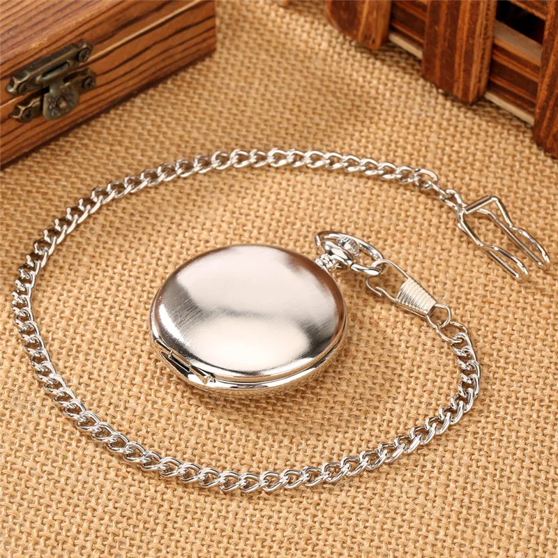 Silver Full Hunter Pocket Watch Matte Case Roman Number Automatic Mechanical Clock with Pendant Chain Clock for Men Women Gift