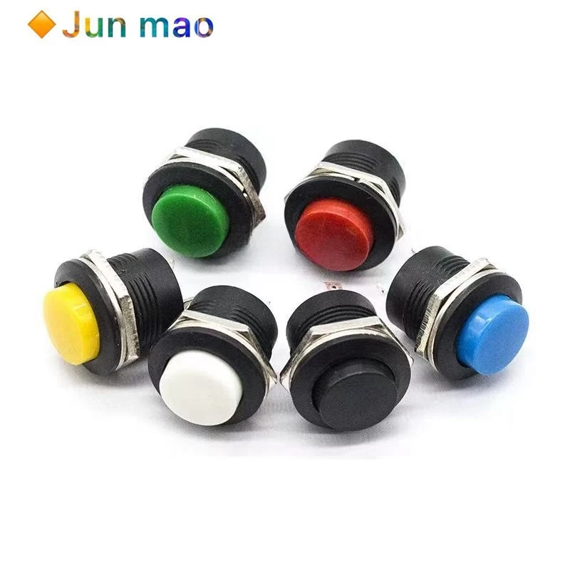6PCS R13-507 16mm circular self reset button pressed, powered on, unlocked, normally open with wire switch in red and green