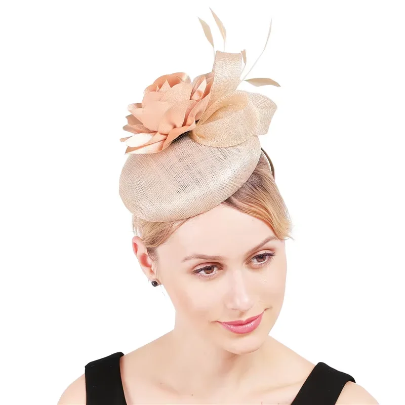 Sinamay Wedding Women Millinery Occasion Hair Fascinators Accessories Headband Lady Gorgeous Fedora Headband With Flower