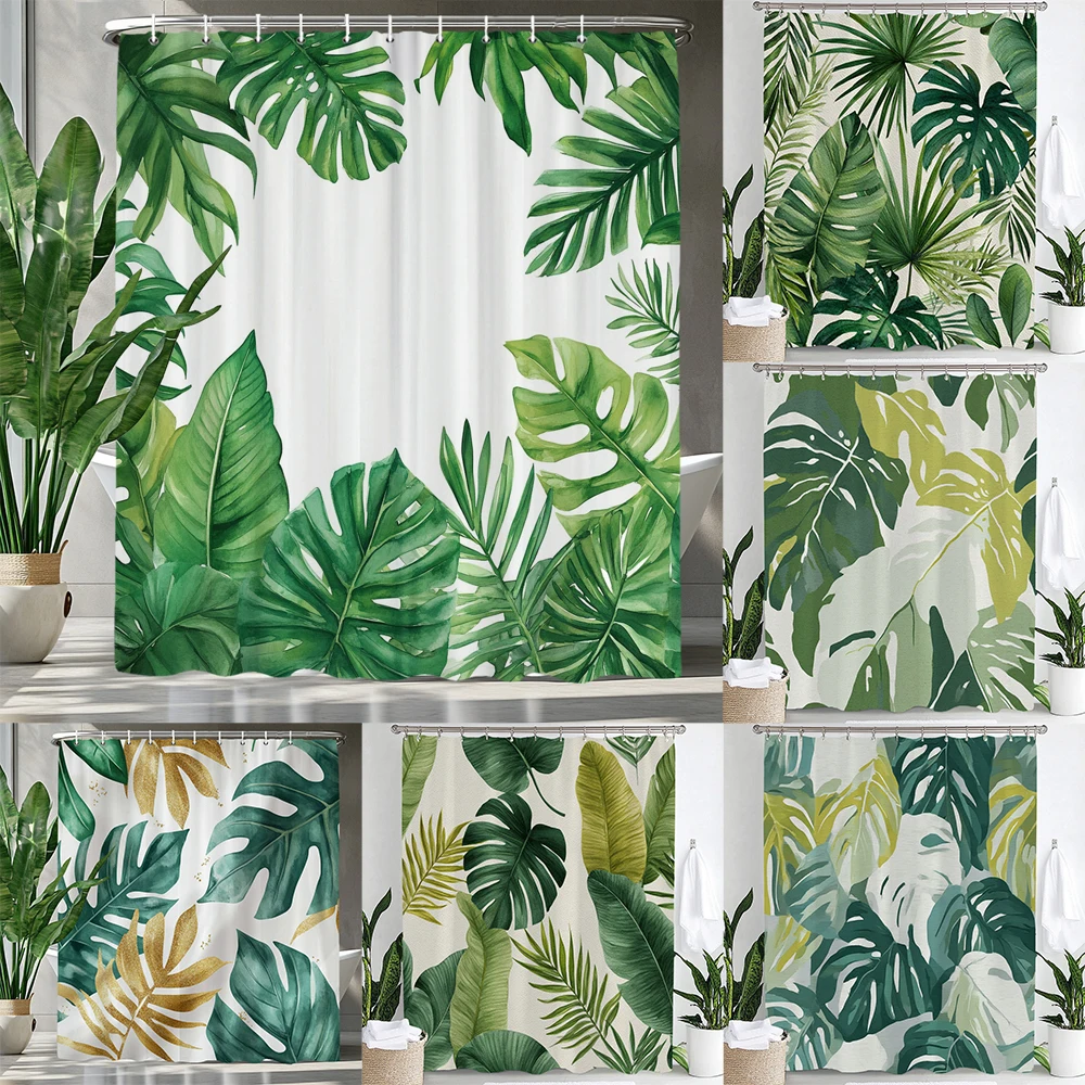

Tropical Plant Leaves Bath Curtain Waterproof Fabric Shower Curtains Colorful leaf Pattern Bathtub Screen for Bathroom Decor