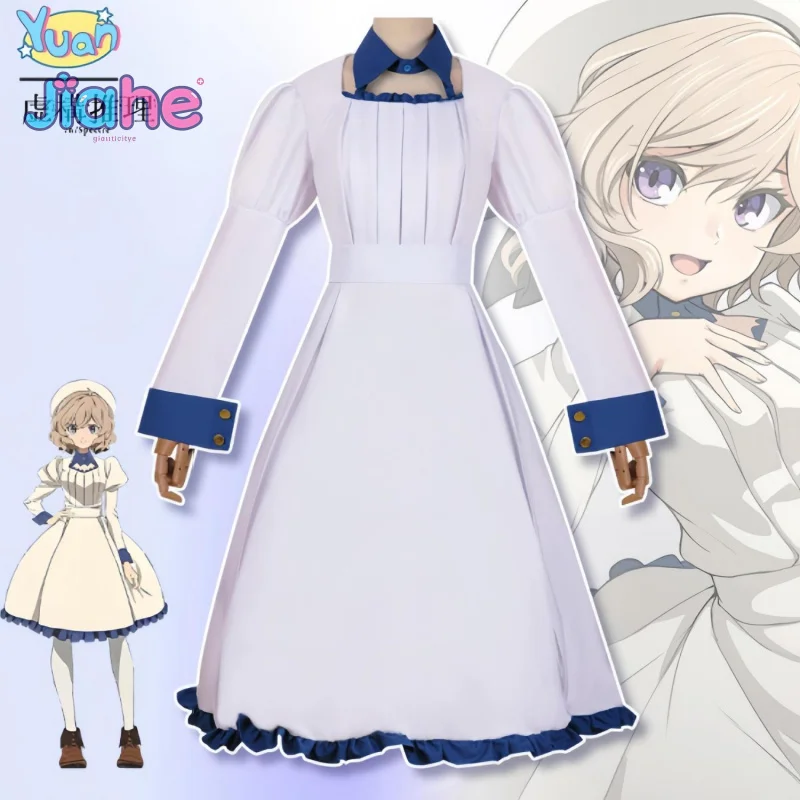 في/الطبيق أنيمي Iwanaga Kotoko تأثيري حلي حفلة الهالوين المرأة الحلو فستان أبيض قبعة اكسسوارات الدعائم موحدة مجموعة S-XXL