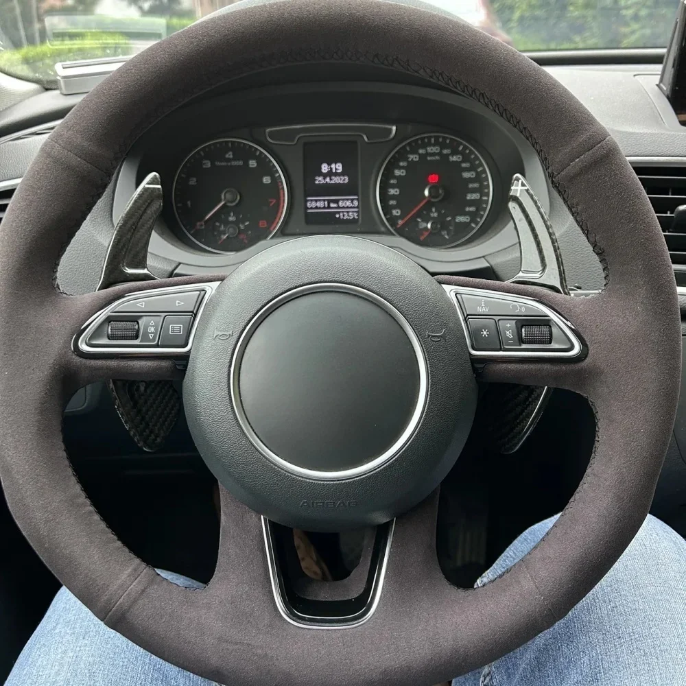 

DIY автомобильный плетеный чехол на руль, замшевый чехол для Audi A3 A4 A5 A6 A7 Allroad RS S6 S7 S8, аксессуары для салона автомобиля, рулевое колесо