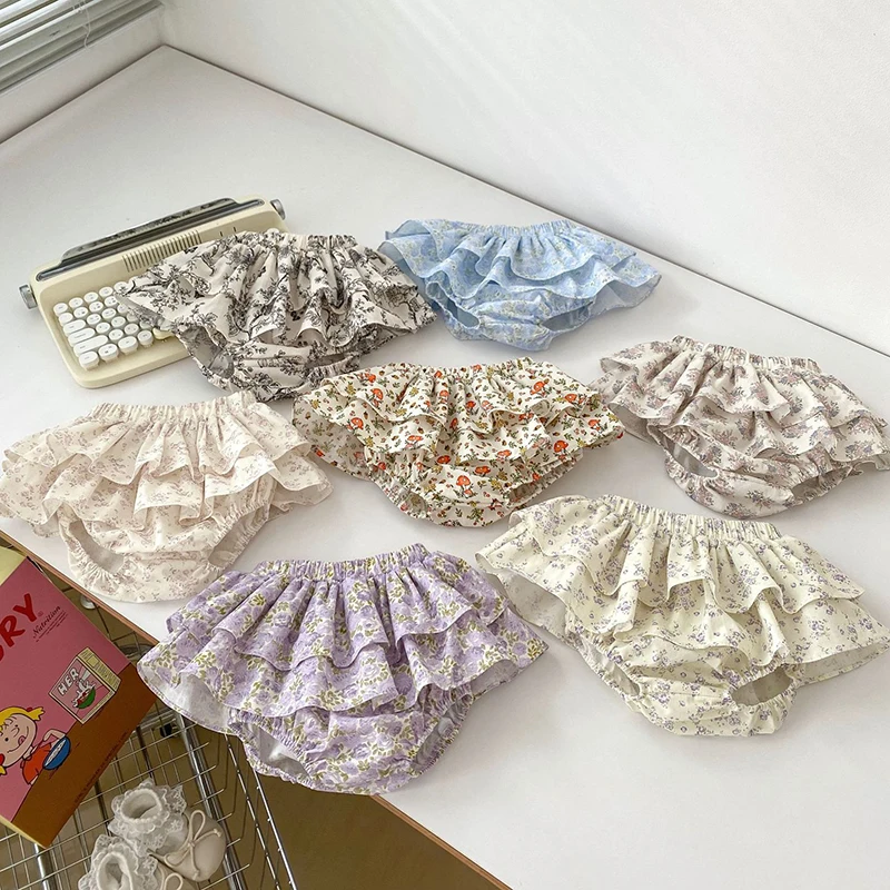 Baby Mädchen Blumenrock Shorts 0-4Y Sommer Doppellagen Vintage Rosa/Schwarz Blumen Mädchen Tutu Rock Baumwolle Kleinkind Pettiskirt – Detail 8