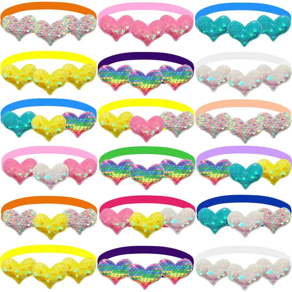 50/100pcs Small Dog Decorate Valentine's Day Dog Grooming Bowtie Heart Shape Adjustable Dog Collar for Small Dog Accessories