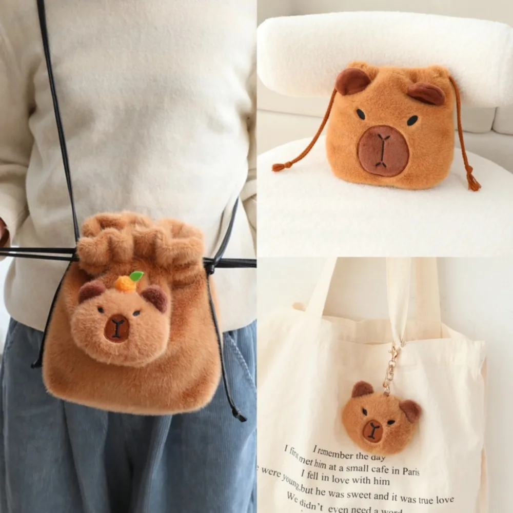 Cute PP Cotton Capybara Storage Bag Kawaii Mini Capybara Small Pendant Solid Color Cartoon Drawstring Bag