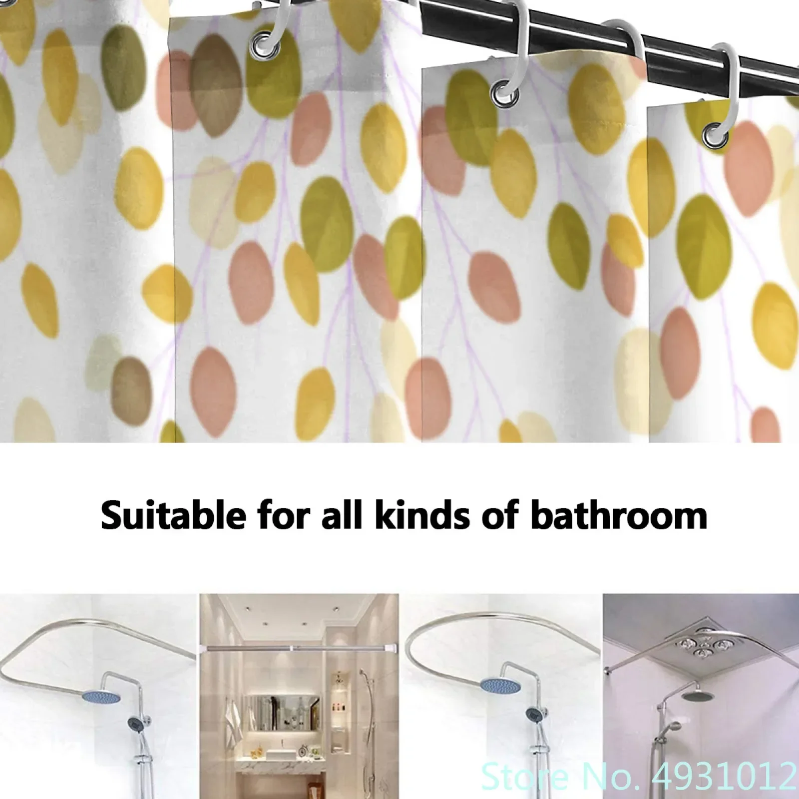 3D Simple Golden Dots Pattern Shower Curtains Bath Curtain with Hooks Polyester Cloth Print Drapes for Bathroom cortinas