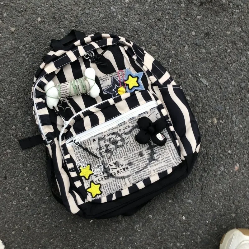 MBTI Vintage Hello Kitty Womens Backpack Y2k Harajuku Fashion Patchwork Letter School Backpacks College Style Female Casual Bags