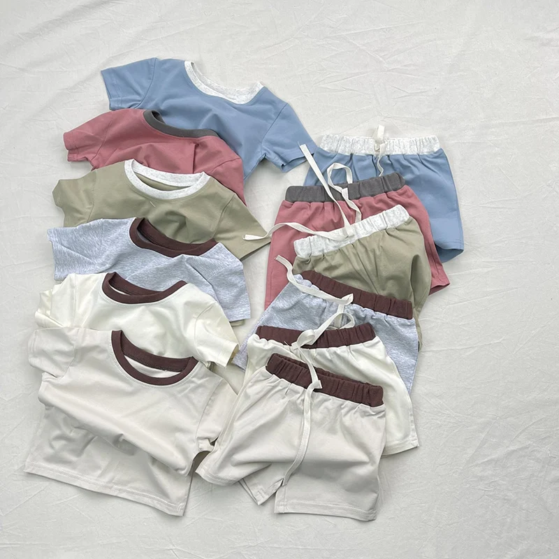 

Новый летний комплект детской одежды в корейском стиле 2026 года для девочек 0-3 лет: хлопковая футболка с коротким рукавом + шорты