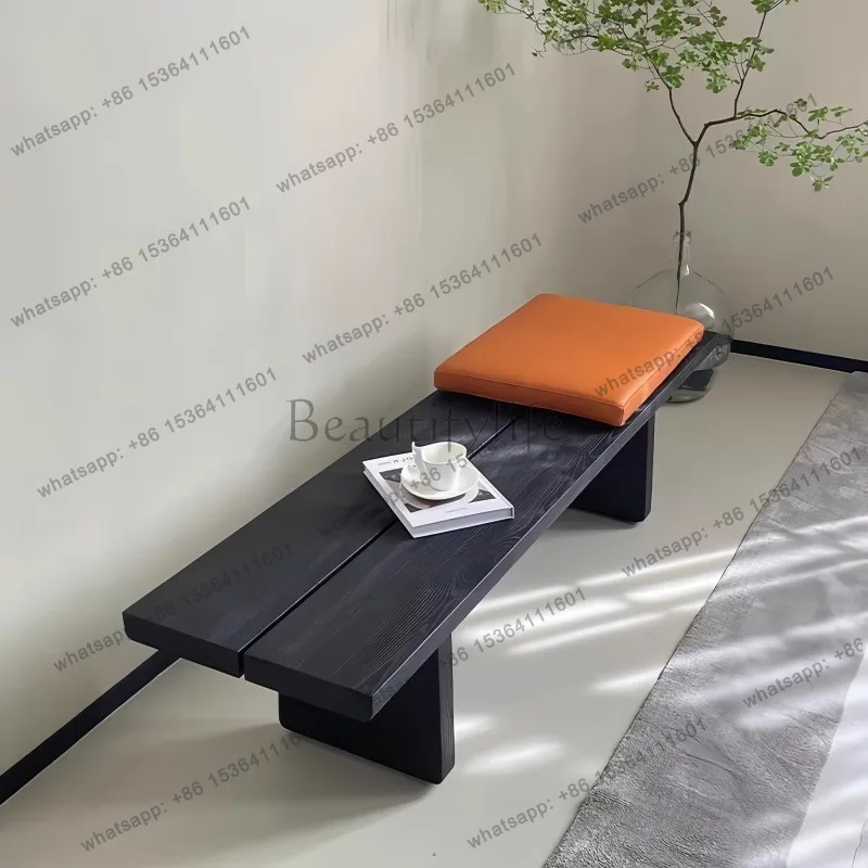 Quiet wind ash wood bench, retro solid wood shoe changing bench
