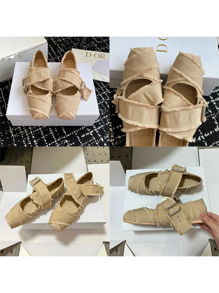 

Балетки из воловьей кожи с кисточками и перекрестным ремешком, винтажные французские туфли Мэри Джейн на высоком каблуке с квадратной головкой на плоской подошве