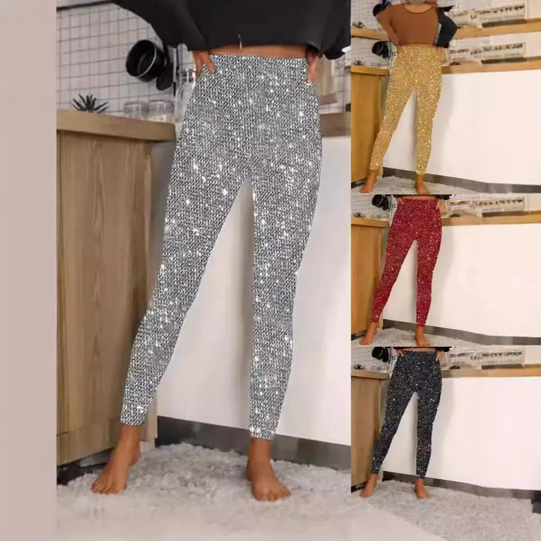 

Elastic Sequin Underpants for Outerwear Ladies Thin Long Pants Polyester Fiber 2024 Autumn Faion Base Layer Trousers