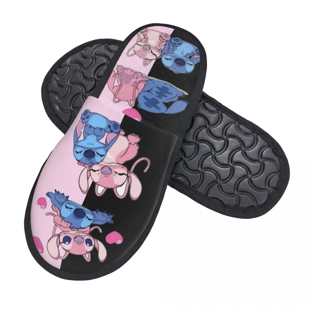 Custom Stitch Lilo Angel Heart Kisses Comfy Scuff Memory Foam Slippers Women Hotel House Shoes