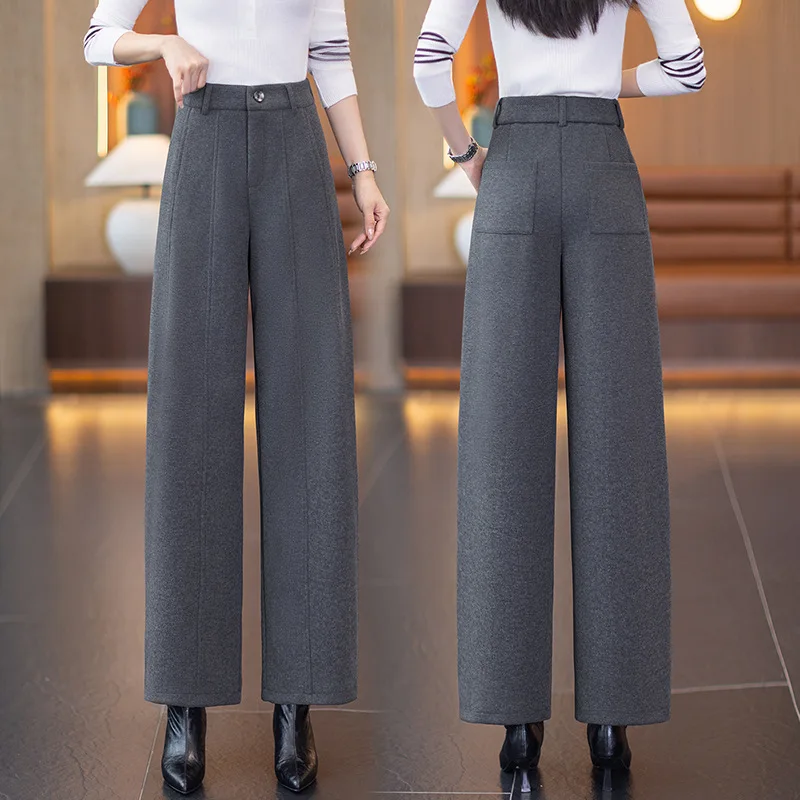 

9/10 Acetate Woolen Knife Pants for Women, New Autumn and Winter High Waist Slimming Draped Wide Leg Woolen Banana Pants