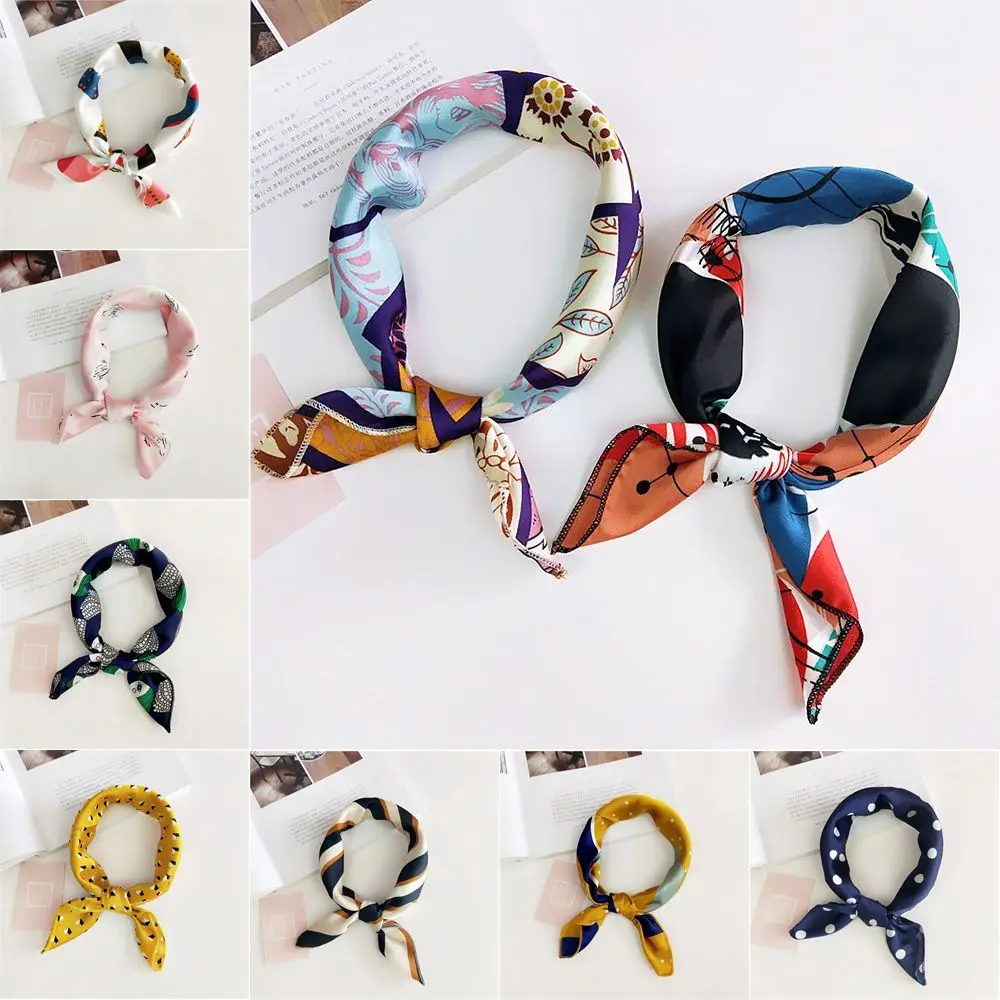 

Fashion Women Small Vintage Square Scarf Head Neck Hair Tie Band Silk Feel Satin