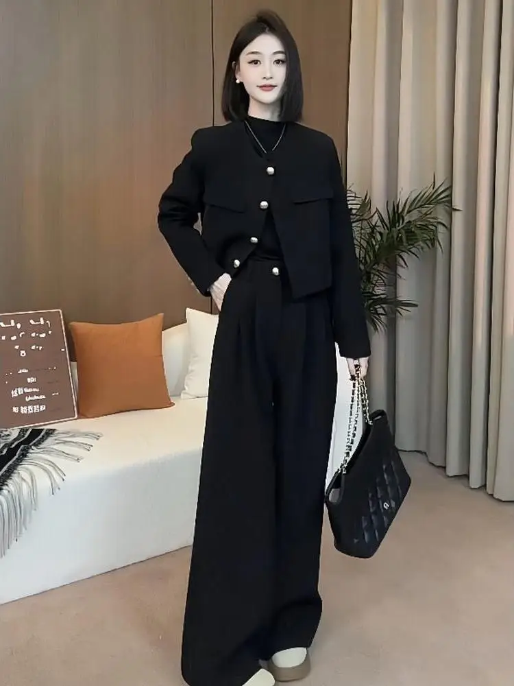 

Elegant Korean Style Long Sleeve round Neck Suit Jacket And Straight Leg Pants Slimming Set Autumn Winter Fashion Women's Ens...